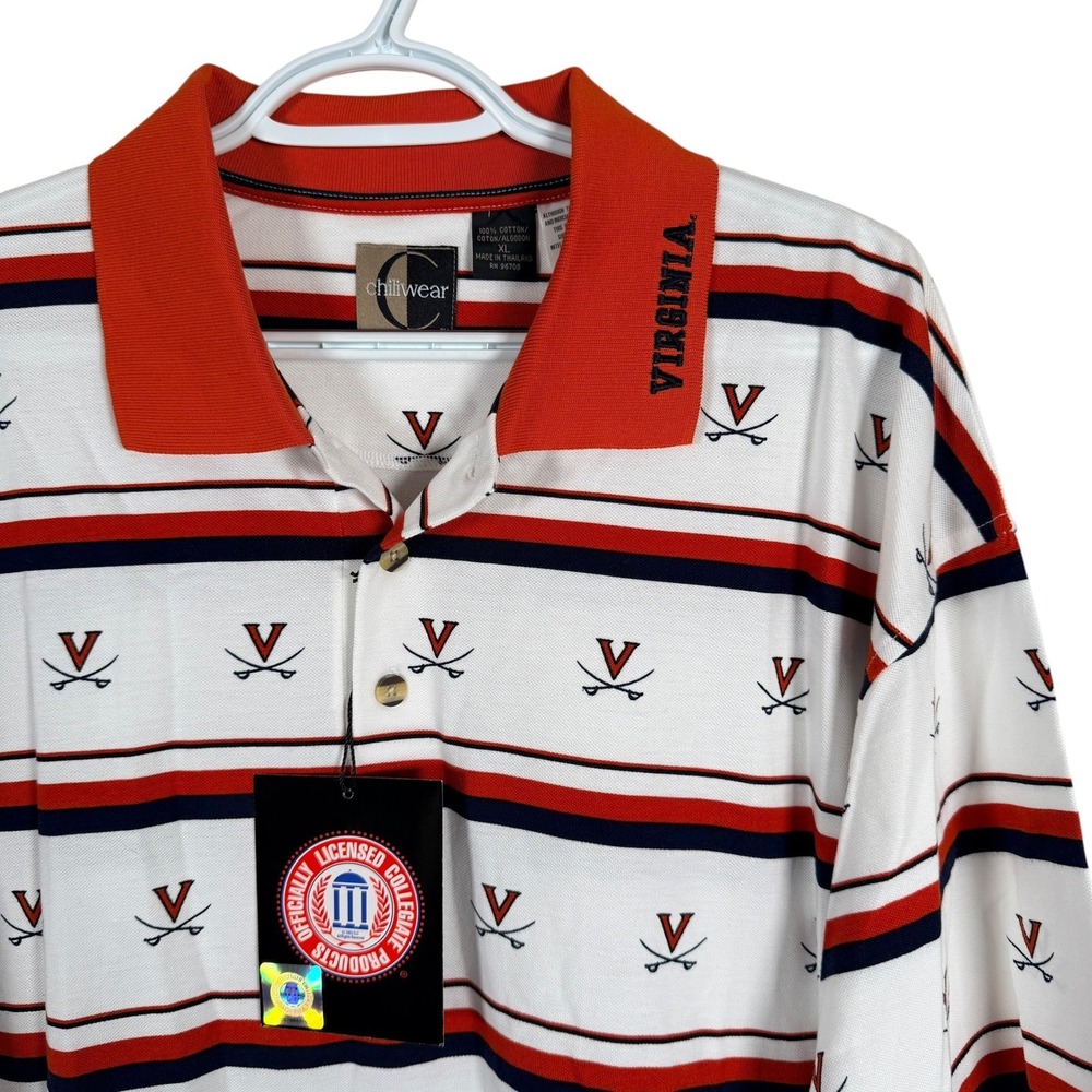Vintage 90s Chiliwear Virginia Cavaliers Polo Shirt Mens XL All Over‎ Print NEW